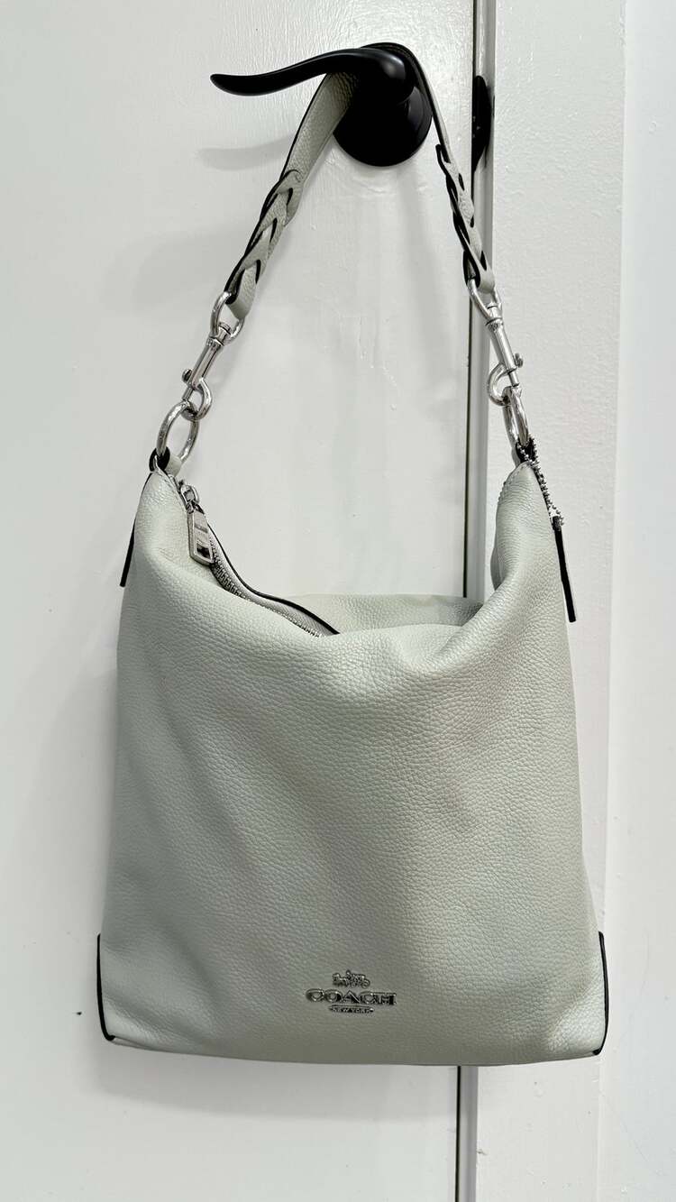 Coach Abbey Gray/Green Pebbled Leather Hobo Shoulder Bag Silver Hardware Slouchy